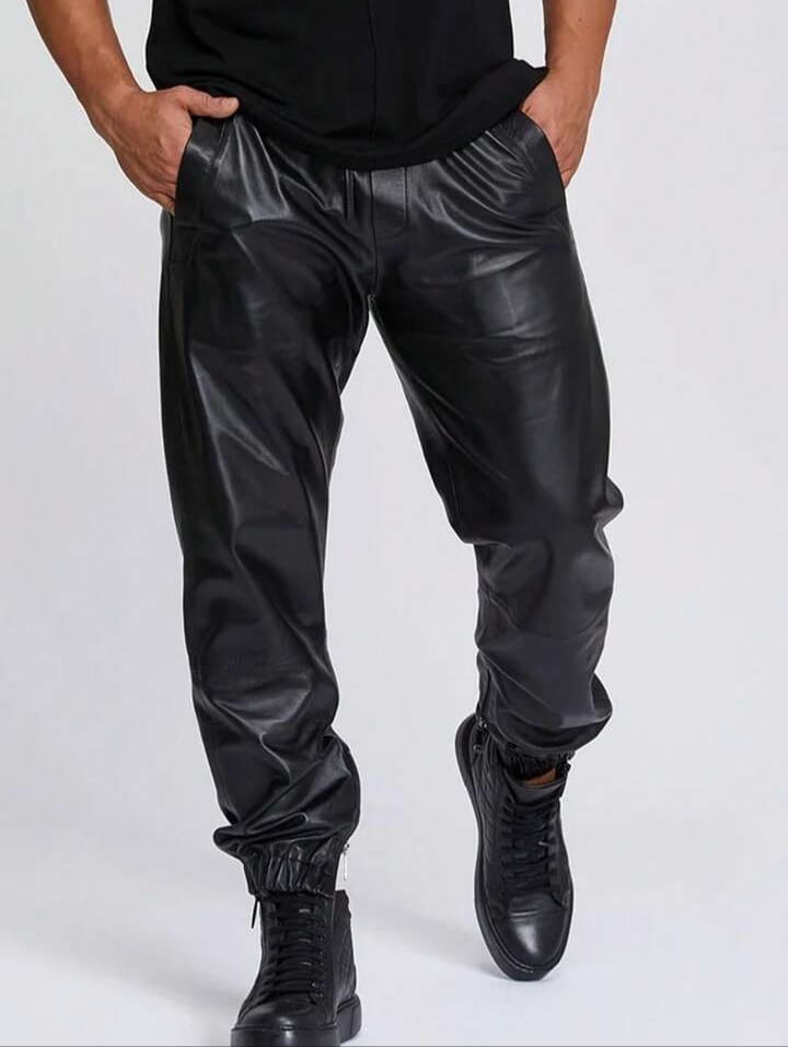 Men's Stylish Black PU Leather Trousers